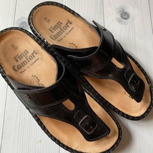 Finn Comfort Sandals Womens 39 Calmasino Finnamic Thong Wedge black Leather